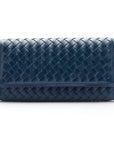 Navy Woven Leather Concertina Tall Purse