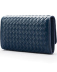 Navy Woven Leather Concertina Tall Purse