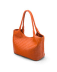 Woven leather shoulder bag, orange, side