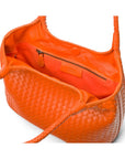 Woven leather shoulder bag, orange, open