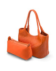 Woven leather shoulder bag, orange, with detachable inner bag