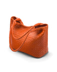 Woven leather shoulder bag, orange