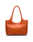 Woven leather shoulder bag, orange, front