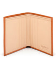 Bifold leather wallet with 6 credit cards, orange, open