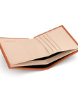 Bifold leather wallet with 6 credit cards, orange, inside