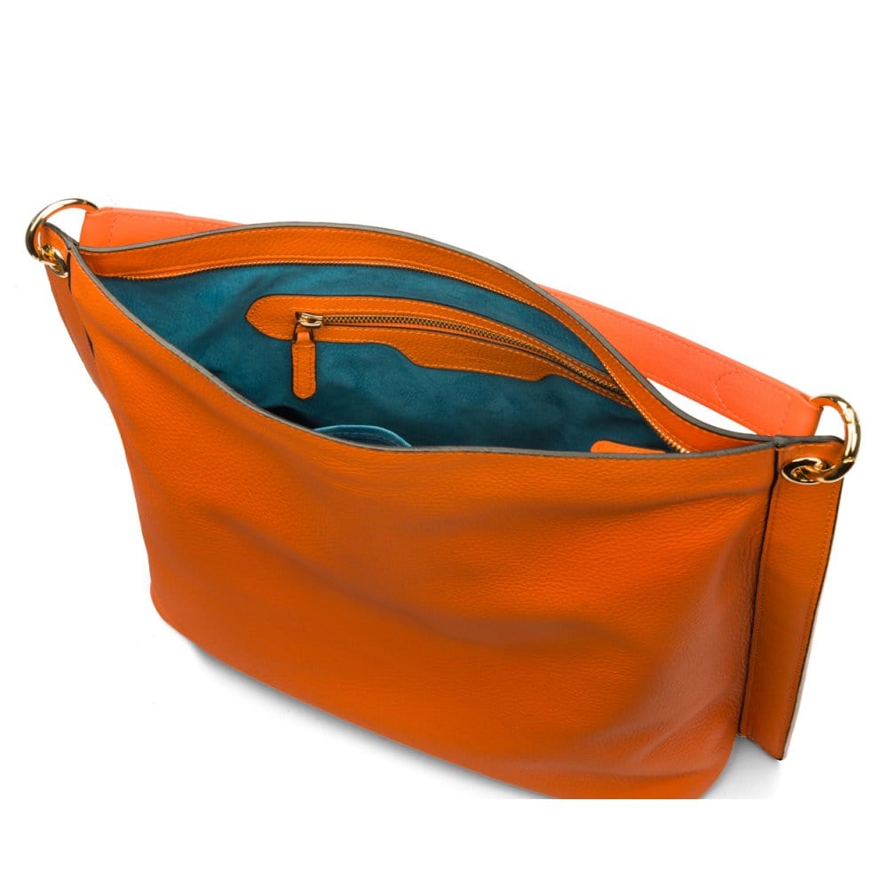 Carol Ann slouchy leather shoulder bag, orange, open