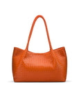 Woven leather slouchy bag, orange, front