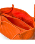 Woven leather slouchy bag, orange, inside