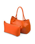 Woven leather slouchy bag, orange, with inner bag removed