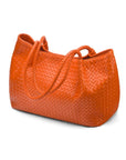 Woven leather slouchy bag, orange, side