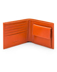 Leather wallet with coin purse, orange, open