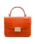 Small leather top handle bag, orange croc, front