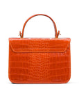 Small leather top handle bag, orange croc, back