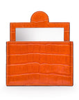 Compact leather mirror, orange croc