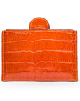 Compact leather mirror, orange croc, back