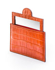 Compact leather mirror, orange croc, side