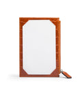 Flat leather card wallet with jotter and zip, orange croc, front