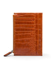 Flat leather card wallet with jotter and zip, orange croc, back