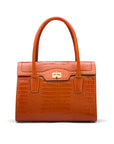 Large leather Morgan bag, orange croc, front view