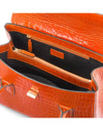 Large leather Morgan bag, orange croc, inside view