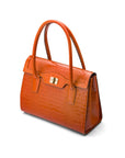 Large leather Morgan bag, orange croc, side view