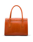 Large leather Morgan bag, orange croc, back view