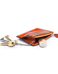 Leather card case with zip coin purse and key chain, orange croc, inside