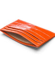 Leather credit card holder, orange croc. inside