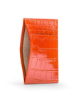 Leather credit card holder, orange croc. open