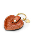 Leather heart shaped key ring, orange croc, back