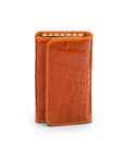 Key wallet with detachable key fob, orange croc, front