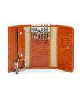 Key wallet with detachable key fob, orange croc, inside