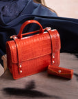 Leather lipstick case, orange croc, lifestyle