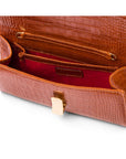 Leather clutch bag, orange croc, inside view