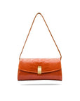 Leather clutch bag, orange croc, short strap