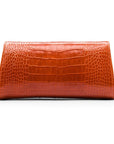 Leather clutch bag, orange croc, back view