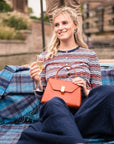 Leather top handle bag, orange croc, lifestyle