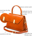 Leather top handle bag, orange croc, details
