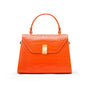 Leather top handle bag, orange croc, front view