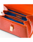 Leather top handle bag, orange croc, inside