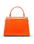 Leather top handle bag, orange croc, back view