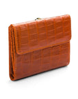 Leather purse with brass clasp, orange croc, back