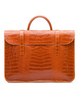 Leather music bag, orange croc, front