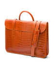 Leather music bag, orange croc, side