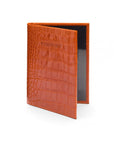 Luxury leather passport cover, orange croc, front