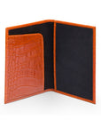 Luxury leather passport cover, orange croc, inside