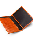 Luxury leather passport cover, orange croc, open