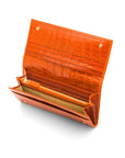 Leather Mayfair concertina purse, orange croc, inside