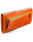 Leather Mayfair concertina purse, orange croc, back
