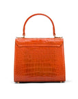 Mini leather Morgan Bag, top handle bag, orange croc, back view